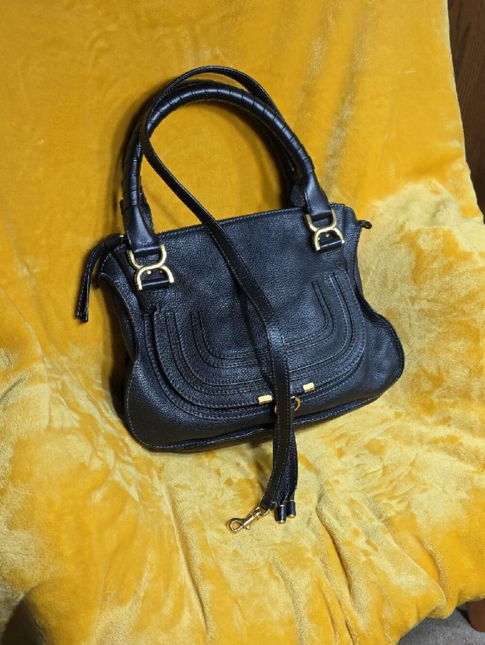 CHLOE Marcie Black Leather Women's Satchel Handbag - Picture 2 of 10